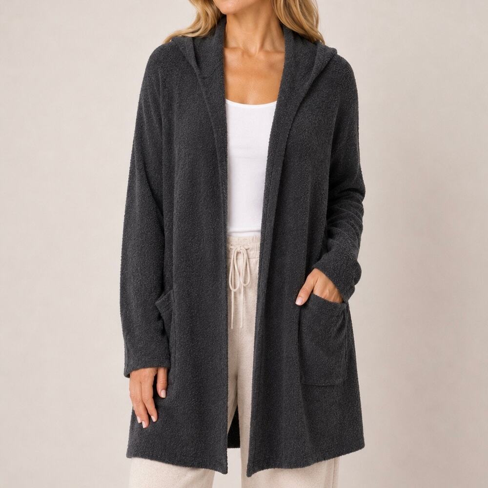 BAREFOOT DREAMS | CozyChic Lite Drape Front Cardigan Carbon Dark Gray | 1X